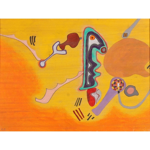 497 - ERIC RITCHIE (Scottish b1934), Orange Fantasy, acrylic on wood, signed and dated 1973 verso, 29cm x ... 