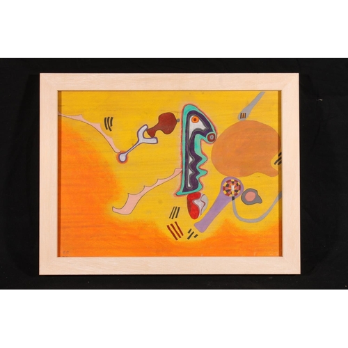 497 - ERIC RITCHIE (Scottish b1934), Orange Fantasy, acrylic on wood, signed and dated 1973 verso, 29cm x ... 