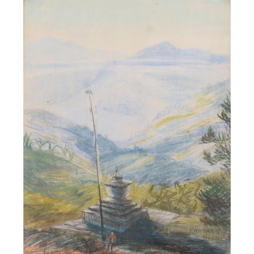 513 - JOHN H SCOTT, Pakyang Sikkim, crayon drawing, signed lower left, titled lower right, 31cm x 25cm, fr... 