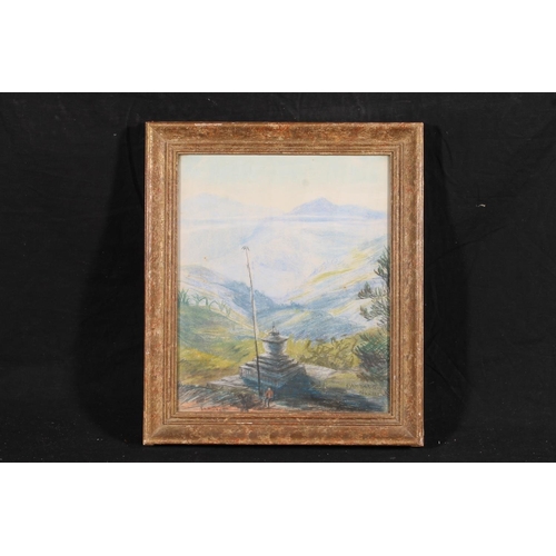 513 - JOHN H SCOTT, Pakyang Sikkim, crayon drawing, signed lower left, titled lower right, 31cm x 25cm, fr... 