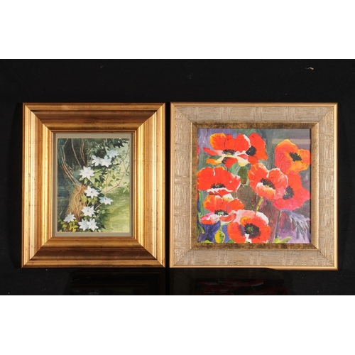 526 - ELIZABETH HUMPHRIES of Dunfermline, poppies, oil painting, unsigned, 16cm x 16cm, frame 24cm x 24cm,... 