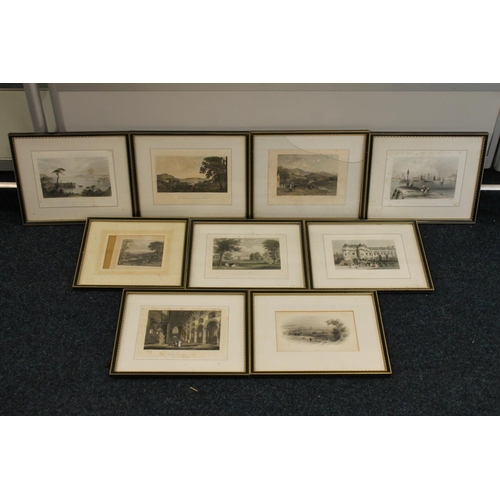 535 - Group of nine topographical lithographs to include Falkland Palace, Falkirk, Dunfermline Abbey, Port... 