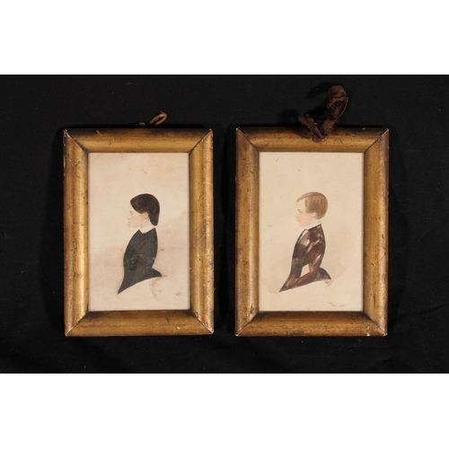 549 - 19TH CENTURY SCHOOL, pair of miniature portraits of young boy and girl in profile, watercolours, 10c... 