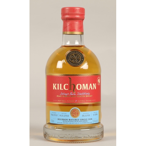 264 - Kilchoman Bourbon Matured Single Cask non chill filtered Islay single malt scotch whisky, Cask numbe... 