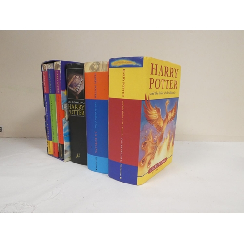 255 - Six J K Rowling Harry Potter books to include Philosphers Stone 1998 Ted Smart third printing, Chamb... 