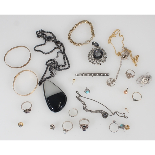 638 - Costume jewellery incl. large pebble pendant, gold filled bangles, chains etc.