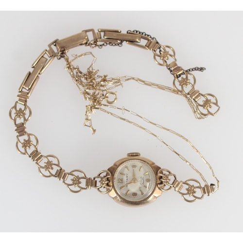 662 - Ladies 9ct gold Rotary wristwatch on 9ct gold strap together with a 9ct gold trace necklace, gross 1... 