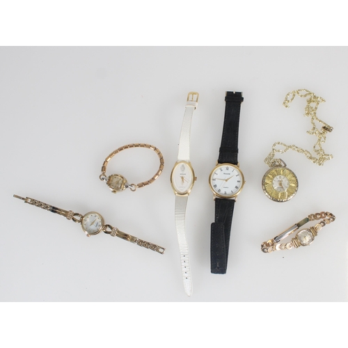 663 - Accurist Quartz wristwatch, four other dress watches and a pocket watch.