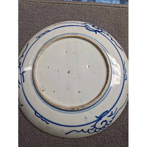 229 - Famille rose saucer dish, a Japanese blue and white plate, and two bottle vases and another. (5)