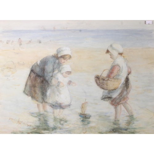 369 - ROBERT GEMMELL HUTCHISON RBA ROI RSA RSW (1860–1936) Figures on a beach Watercolour, signed lower le... 