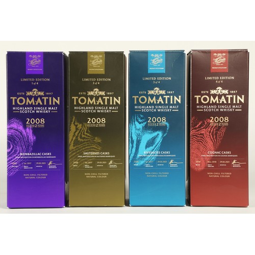 242 - Set of four Tomatin 2008 limited edition 12 years old non chill filtered highland single malt cask s... 