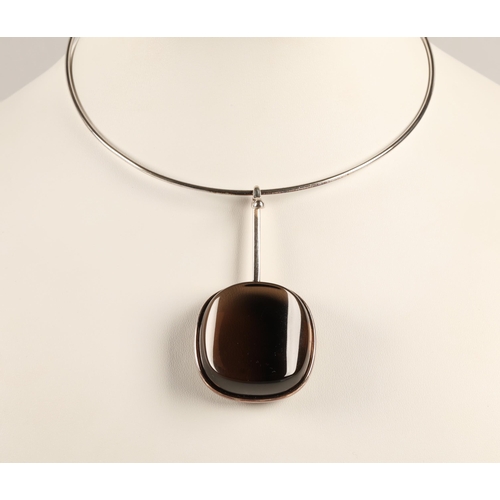 61 - Georg Jensen Torun silver choker with drop pendant with box.