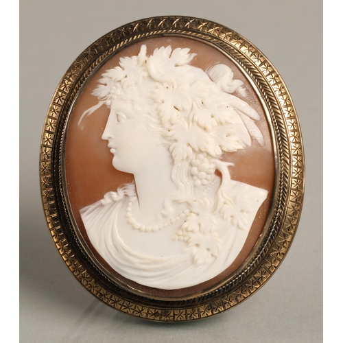 67 - Large cameo brooch mounted in yellow metal, 5.5cm high 5cm wide.