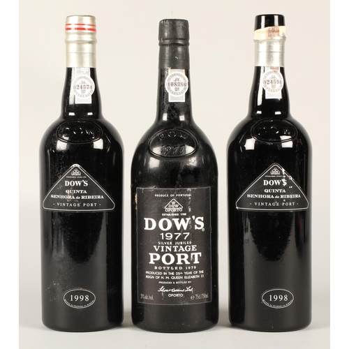 350 - Three Bottles of Dow's Port, Comprising of 1977 silver jubilee Vintage, 75cl, 20% vol, and two bottl... 