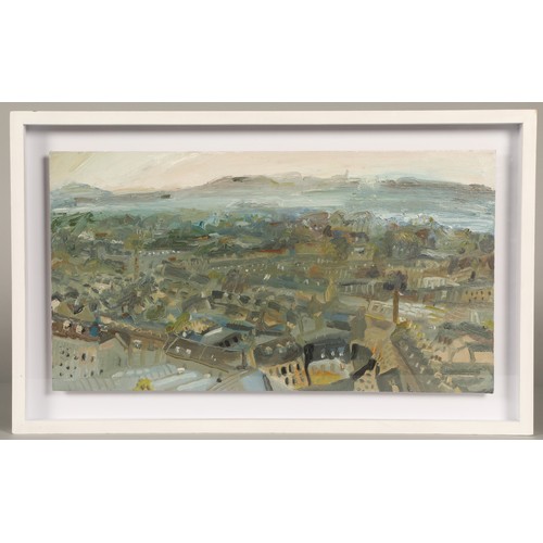 474 - Catherine Davison (Born 1970)'A View from Calton Hill'framed oil on board,  inscribed and dated vers... 