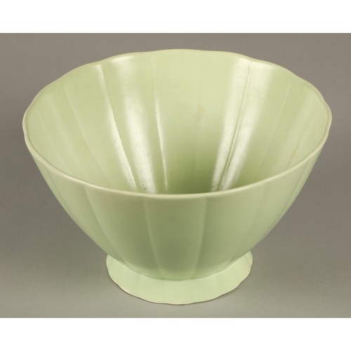 13 - Wedgwood 1930's Keith Murray signed fluted bowl, pale green colourway, signed to base and wedgwood m... 