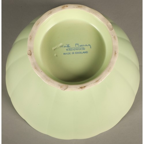 13 - Wedgwood 1930's Keith Murray signed fluted bowl, pale green colourway, signed to base and wedgwood m... 