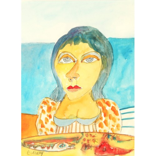 513 - John Bellany CBE RA HRSA (Scottish 1942-2013) ARRWoman with fish platterFramed watercolour, signed i... 