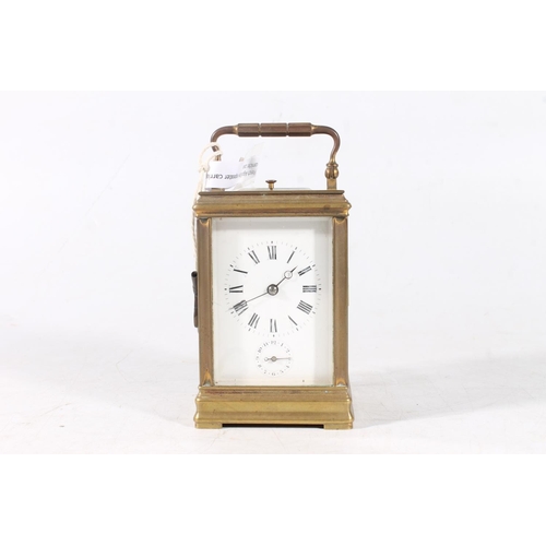 10 - French repeater movement brass carriage clock with subsidiary seconds dial, movement to the back mar... 