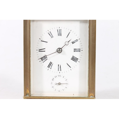 10 - French repeater movement brass carriage clock with subsidiary seconds dial, movement to the back mar... 