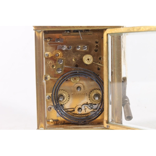 10 - French repeater movement brass carriage clock with subsidiary seconds dial, movement to the back mar... 