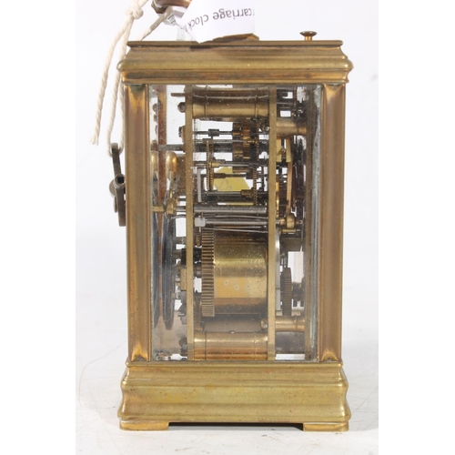 10 - French repeater movement brass carriage clock with subsidiary seconds dial, movement to the back mar... 