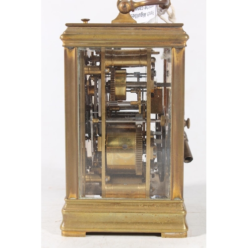 10 - French repeater movement brass carriage clock with subsidiary seconds dial, movement to the back mar... 