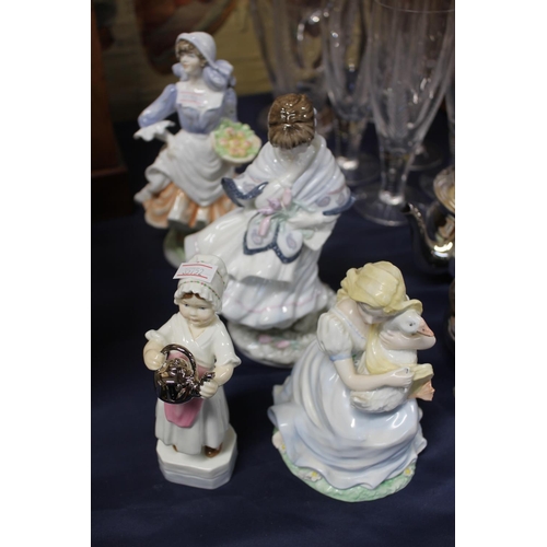 11 - Two limited edition Coalport figurines 'Visiting Day' and 'The Goose Girl', and two Royal Worcester ... 