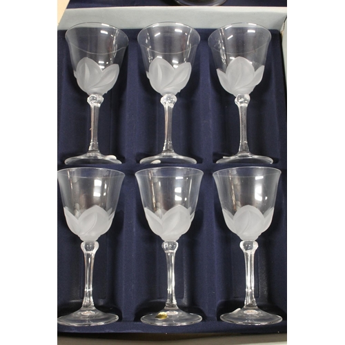 20 - J G Durand Cristal Florence Satine wine glasses, boxed.