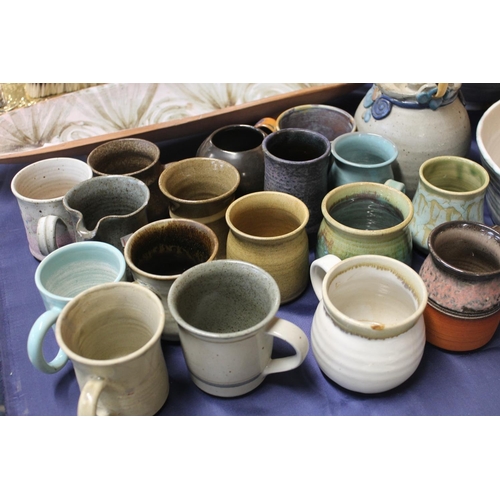 30 - Studio Pottery to include Lochhead Kirkcudbright tray, a large bowl, teapots, etc.