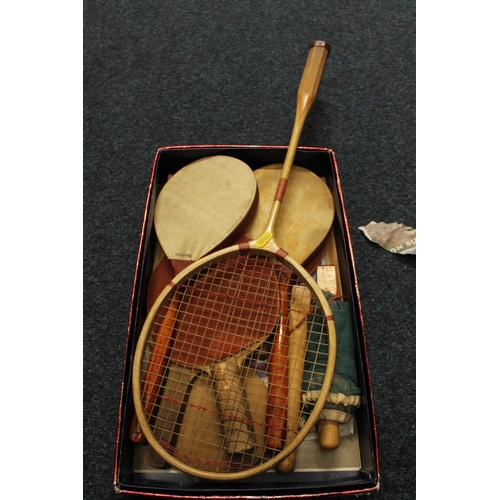 319 - Vintage badminton racket and a partial ping-pong set.