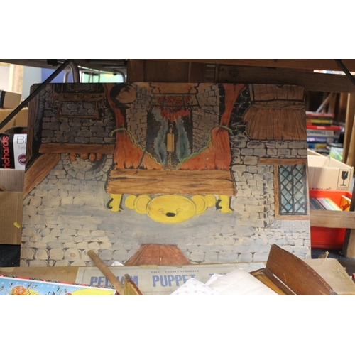 339 - Pelham puppet theatre, boxed, a vintage doll's bed and bedding, vintage board games to include Clued... 