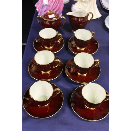 40 - Carltonware Rouge Royale six piece cofffee set with cream and sugar.