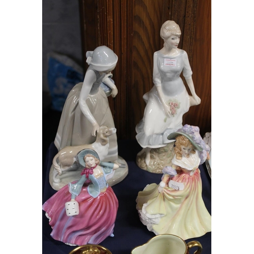 41 - Three Royal Doulton figurines to include Autumn Breeze, Katie, Rose Arbour, and a Nao figurine. ... 