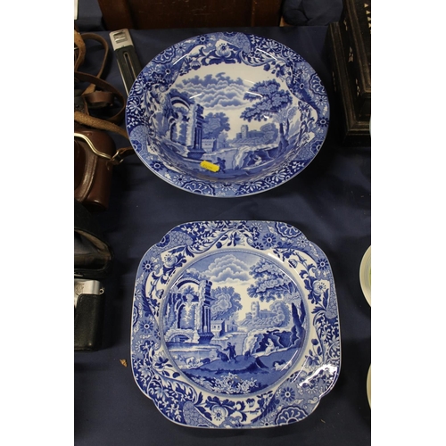 47 - Copeland Spode Italian blue and white bowl and a matching plate.