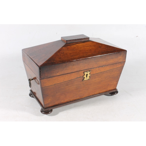 56 - Victorian rosewood sarcophagus shaped tea caddy, 31cm wide.