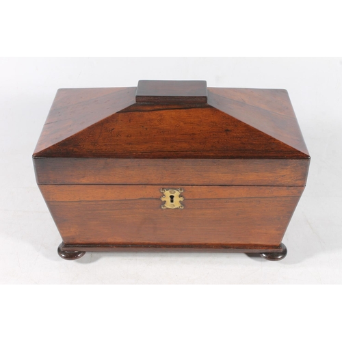 56 - Victorian rosewood sarcophagus shaped tea caddy, 31cm wide.