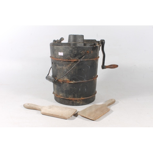 6 - Husqvarna iron and coopered wood barrel milk churn.