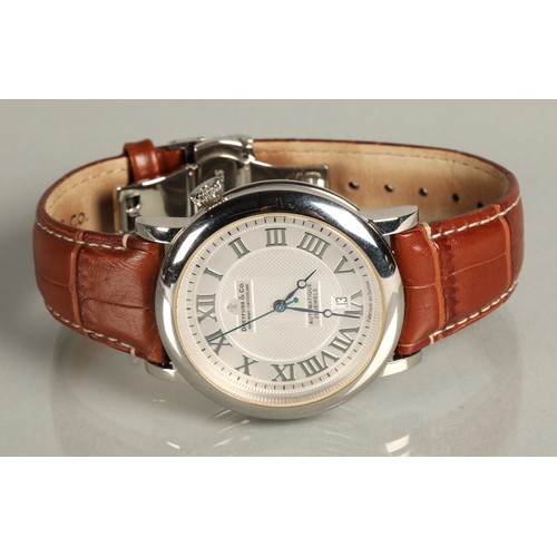 119 - Dreyfuss & Co gentleman's stainless steel automatic wrist watch, the textured dial with date ape... 