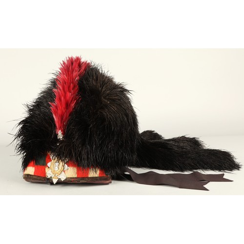 207 - Black Watch officers feather bonnet with officers kings crown badge and red plume with silver holder... 