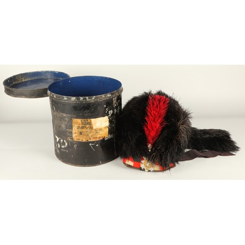 207 - Black Watch officers feather bonnet with officers kings crown badge and red plume with silver holder... 