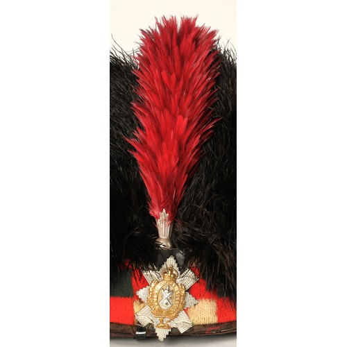 207 - Black Watch officers feather bonnet with officers kings crown badge and red plume with silver holder... 