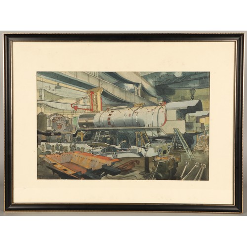 455 - Joseph Pierce McCrum (N.Irish 1902-1995)'Steam Locomotive in Construction 1950'framed watercolour, s... 