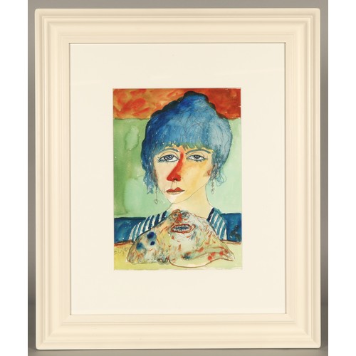 514 - John Bellany CBE RA HRSA (Scottish 1942-2013) ARRWoman with SkateFramed watercolour, signed38cm x 27... 