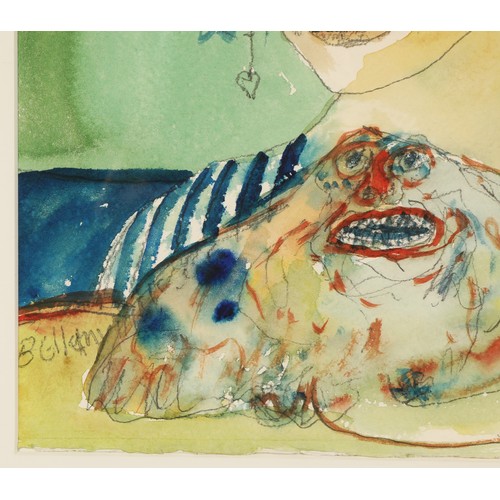 514 - John Bellany CBE RA HRSA (Scottish 1942-2013) ARRWoman with SkateFramed watercolour, signed38cm x 27... 