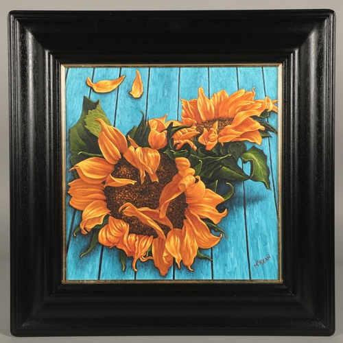 508 - Graham McKean (Scottish born 1962)Sunflowers on a Blue TableFramed oil on canvassigned38cm x 37cm AR... 