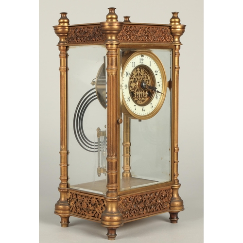 177 - Brass four glass clock with mercury pendulum 33cm high