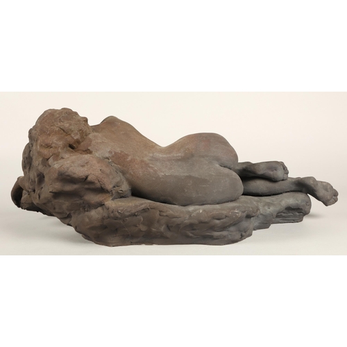 212 - Walter Awlson (Scottish b.1949)'Nude Sculpture lying on a Rock,signed and dated 1992, 58cm long... 