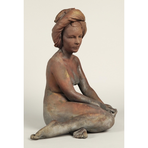 214 - Walter Awlson (Scottish b. 1949)'Seated Nude Sculpture, Her Hair Wrapped in a Towel'signed, dated, n... 