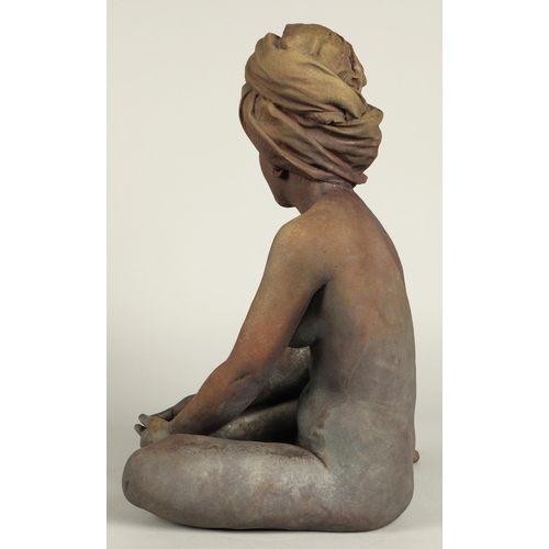 214 - Walter Awlson (Scottish b. 1949)'Seated Nude Sculpture, Her Hair Wrapped in a Towel'signed, dated, n... 